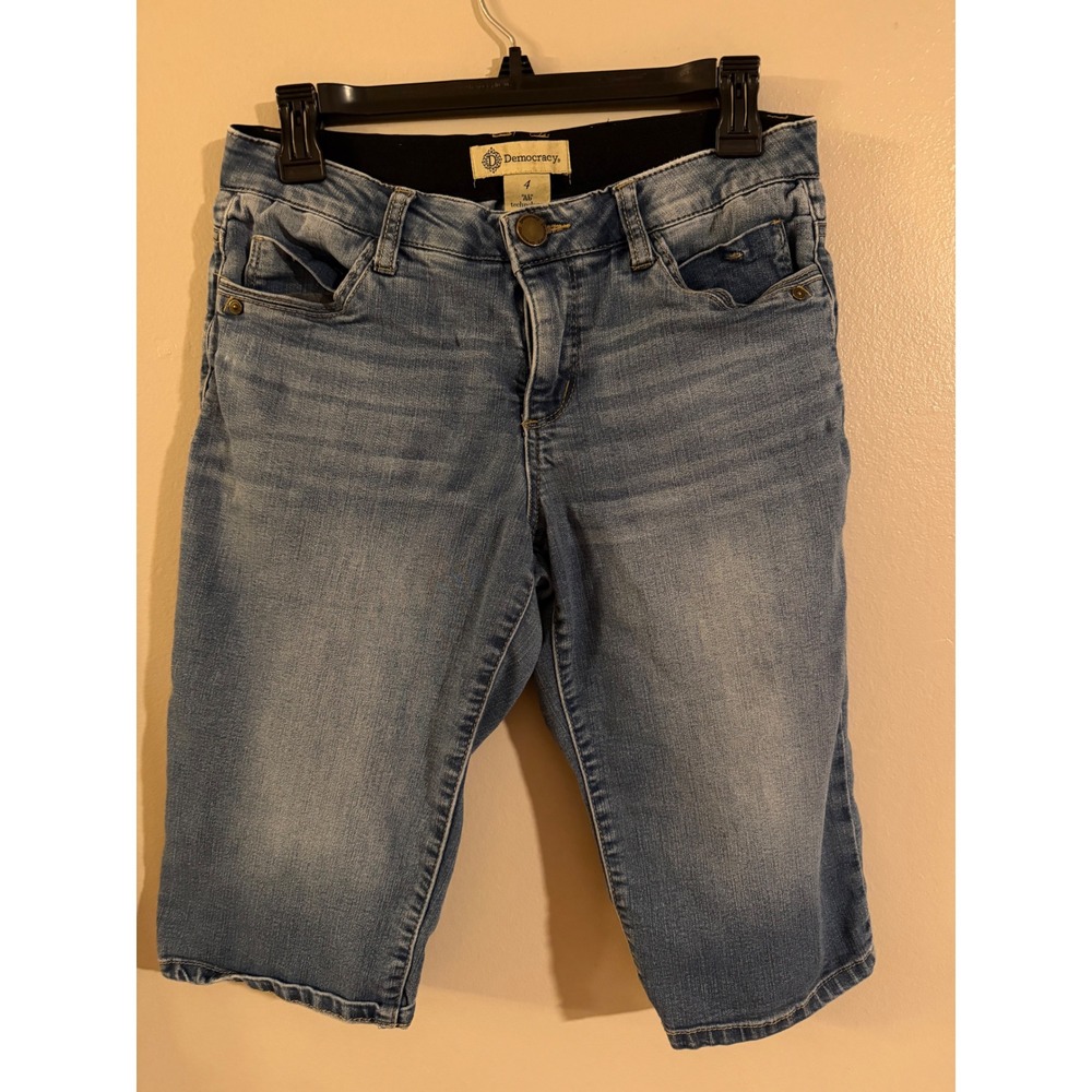 Democracy Women Blue Ab Solution Bermuda Denim Shorts Size 4 Stretch Wash